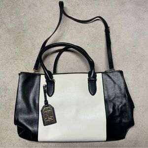 Lauren Ralph Lauren Newbury Black & White Large Double Zipper Shoulder Bag